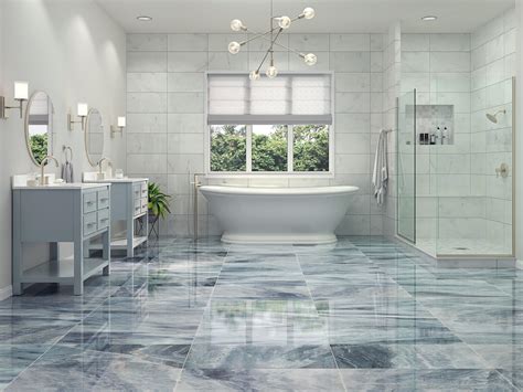White Marble Tile Floor Bathroom Modern Statuario Polished Marble