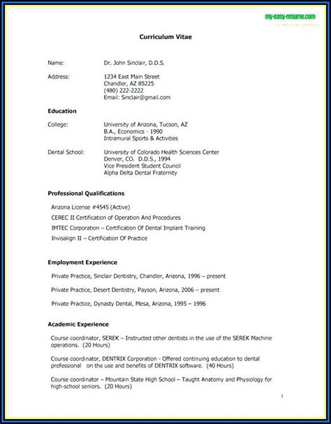 Example of Curriculum Vitae Format 的图像结果