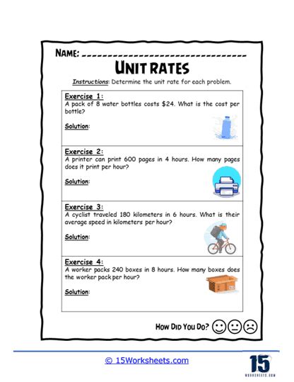 Image result for Unit Rate Math Worksheets