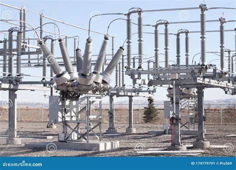 A Modern Electrical Substation with Transformers and Insulators.. Stock ...
