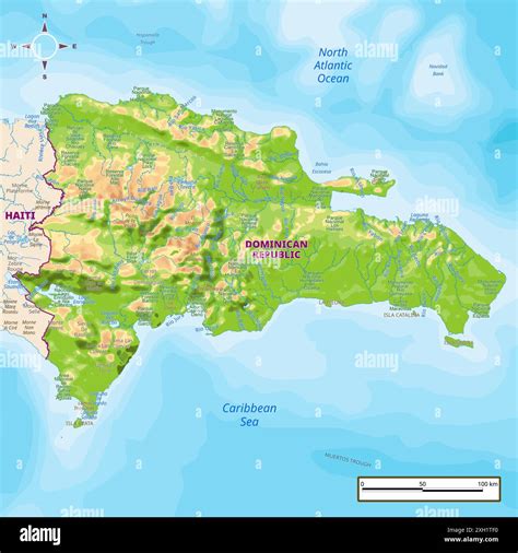Detailed Road And Physical Map Of Dominican Republic Dominican