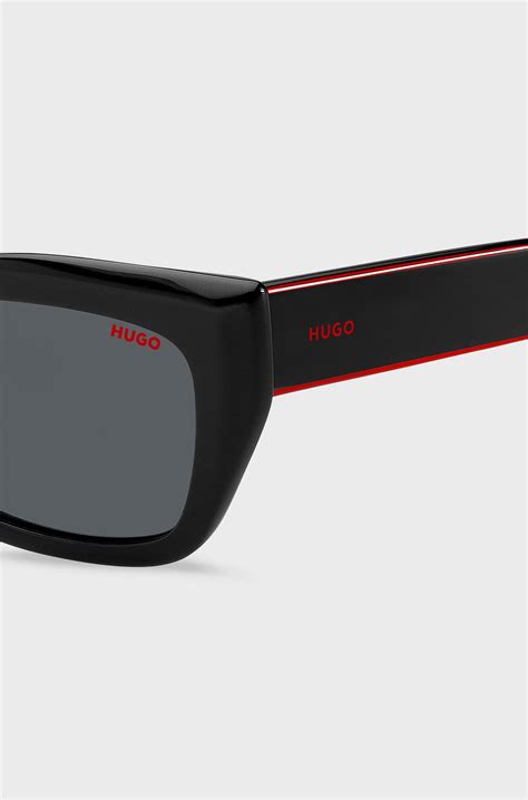 HUGO - Black-acetate sunglasses with signature-red layered temples - Black