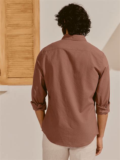 Buy Andamen Men Pure Cotton Seersucker Regular Fit Brown Shirt Online