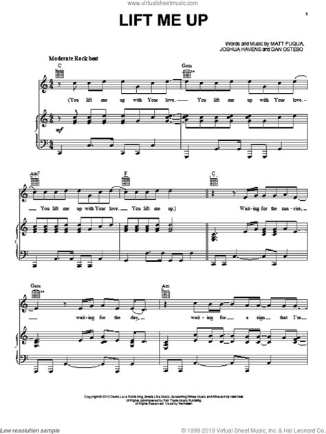 Afters - Lift Me Up sheet music for voice, piano or guitar (PDF)