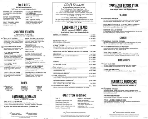 Printable Longhorn Menu