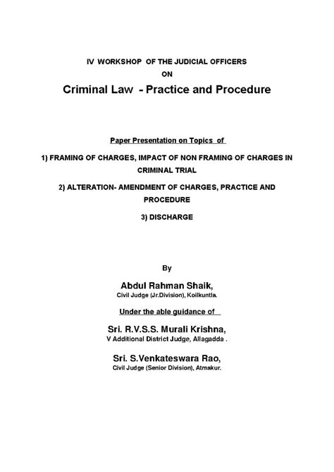 IV Workshop on Criminal Law Practice: Framing & Amendment of Charges ...