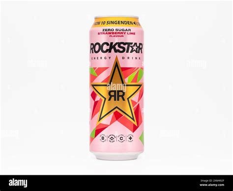 Rockstar Energy Drink Strawberry Lime flavour can. The beverage is a ...