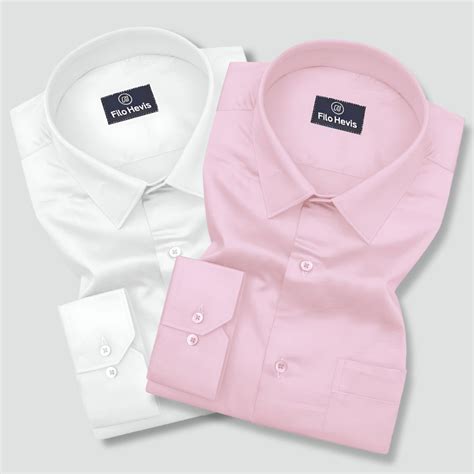 Combo of 2 Premium Cotton Formal Shirts – White & Pink | Single Pocket