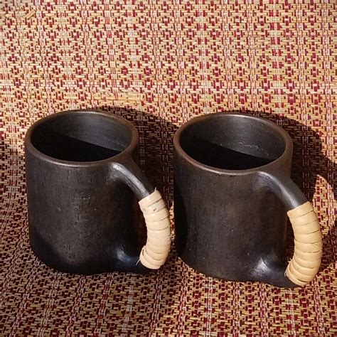 Longpi Black Pottery Coffee Mugs Round Set of 2 – Terracotta by Sachii