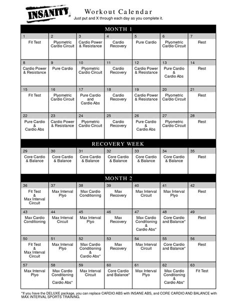Printable Insanity Workout Schedule - Printable And Enjoyable Learning