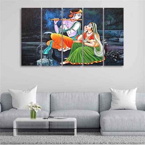 Lord Radha Krishna in Dark Forest Five Pieces Canvas Wall Painting ...