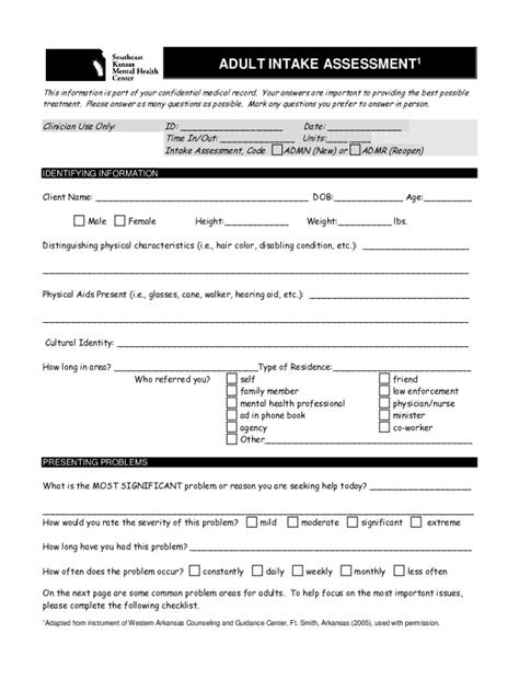 Fillable Online ADULT INTAKE ASSESSMENT1 Fax Email Print - pdfFiller