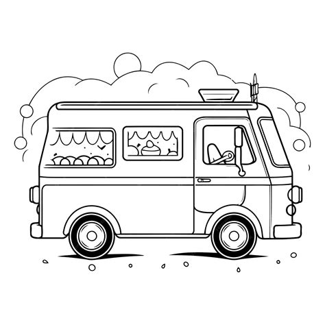 Premium Vector | Food truck vector illustration black and white outline ...