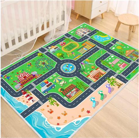 Amazon.com: Capslpad Green Car Road Kid Rug Carpet Playmat for Playoom Traffic Road Kids Play ...