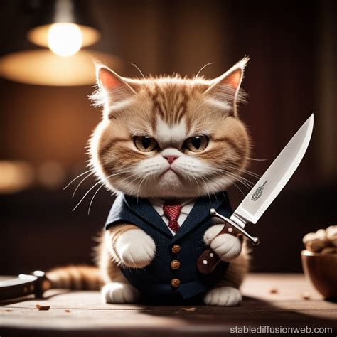 Angry Cat with Knife | Stable Diffusion Online