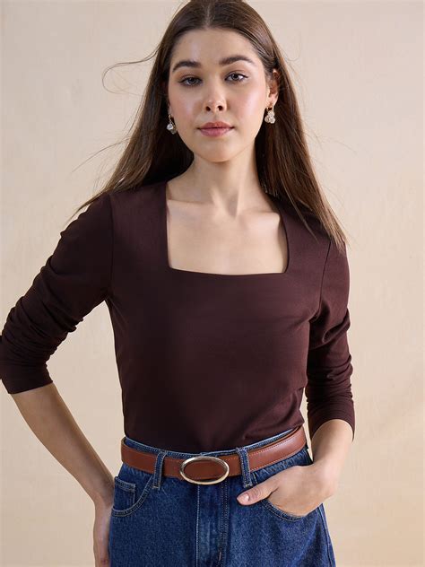 TrueStretch Cotton Mocha Square Neck Top