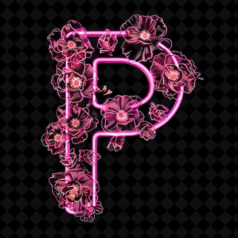 Letter p decorate with neon illuminated plastic flowers with neon color ...