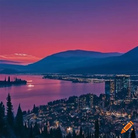 Kelowna city at night with mountain view on Craiyon