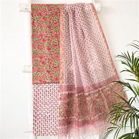 ROZANA - Pure Cotton Jaipuri Light Brown With Pink Flower Jaal Suit ...