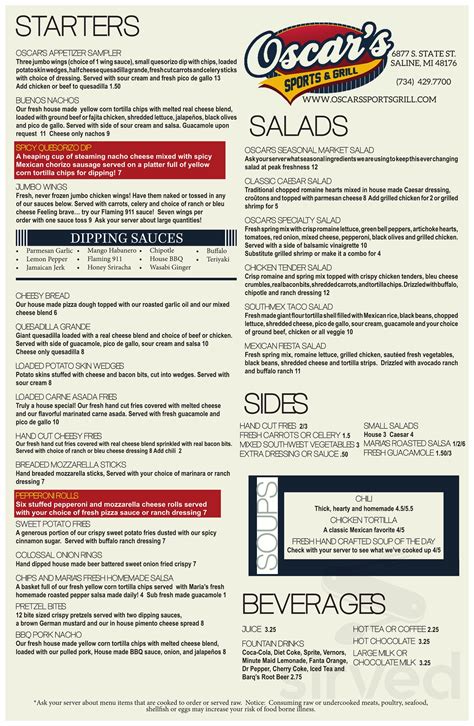Oscar's Sports & Grill menus in Saline, Michigan, United States