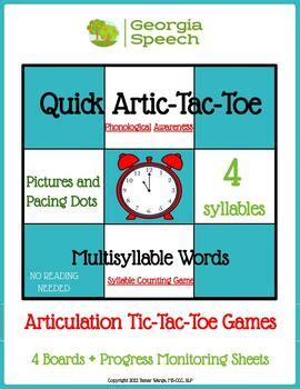 Quick Artic-Tac-Toe: Articulation Game-Multisyllable Words-4 Syllable Words