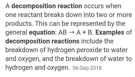 define decomposition reaction with an example in the form of a balanced ...