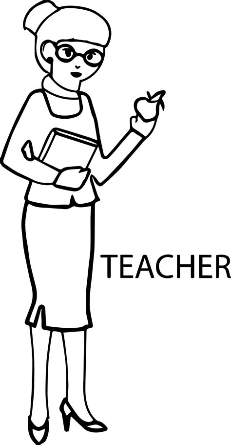 English Woman Teacher And Apple Coloring Page | Wecoloringpage.com