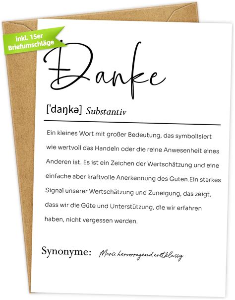 WenmthG - 15er Danke Karte A6 (inkl. 15er Briefumschläge) - Dankeschön ...