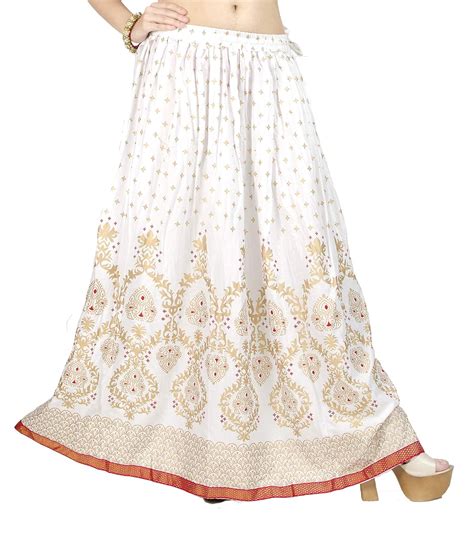 Buy Chadrakala Women's Rayon Cotton Indian Flaire Long Maxi Skirt Gold ...