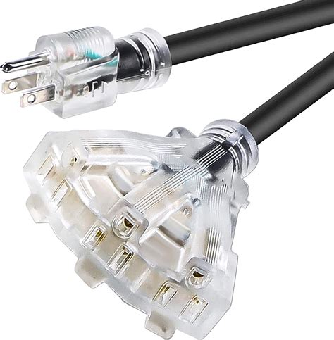 Gleam Adorn 15FT 12/3 Extension Cord Heavy Duty Black 3-Outlet Indoor ...