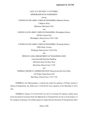 Fillable Online MEMORANDUM OF AGREEMENT AMONG UNITED STATES ARMY CORPS ...