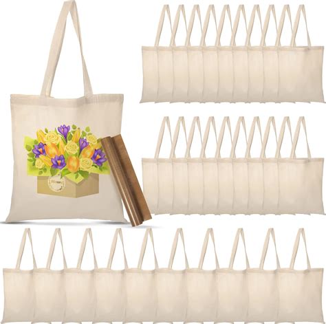 Amazon.com: 30 Blank Canvas Tote Bags Bulk with 1 Piece of PTFE Sheet ...