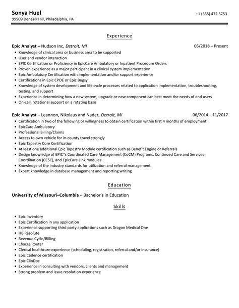 Epic Analyst Professional Summary on Sale | varsana.com