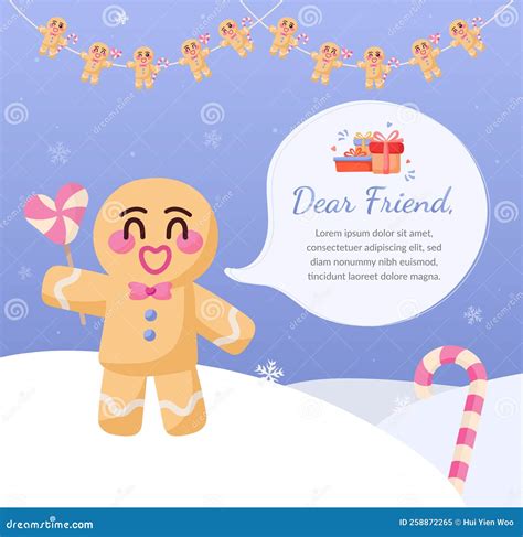 Cute Gingerbread Man Holding Heart Shape Candy Lollipop Sweet ...