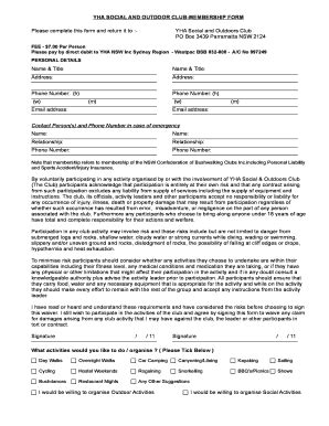 Membership Form For Social Club | pdfFiller