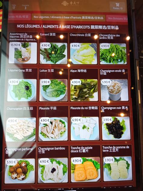 Menu at The X Pot restaurant, Paris