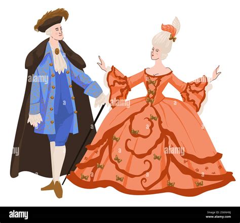 Man and woman of noble descent wearing traditional clothes of rococo ...