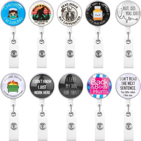 10pcs Badge Holder Retractable Clip, Badge Holder Reel with Clip Cute Funny Badge Holder ...