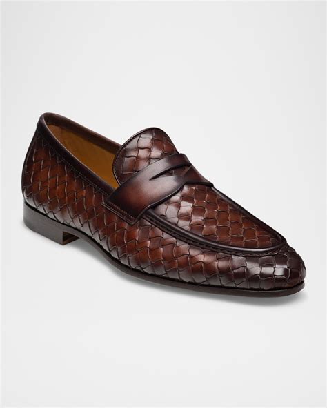 Magnanni Men's Hyde Woven Leather Penny Loafers | Neiman Marcus