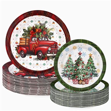 DAZLUTE 100 PCS Christmas Paper Plates Christmas Tree Holiday Paper ...