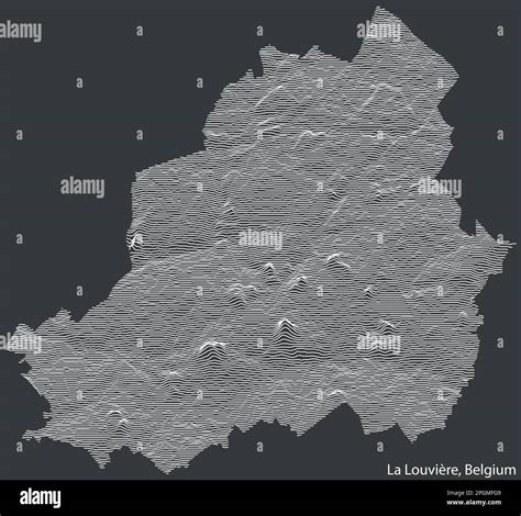 Topographic relief map of the city of LA LOUVIÈRE, BELGIUM with solid contour lines and name tag ...