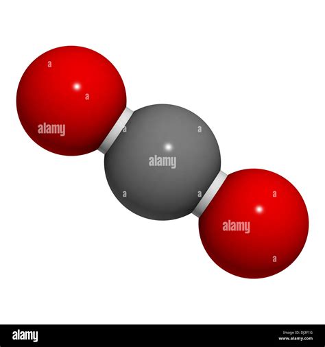Carbon dioxide (CO2) molecule, chemical structure. Atoms are ...