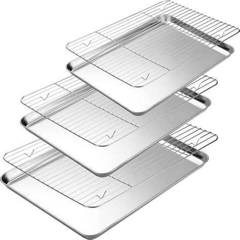 sasyxdc Baking Sheet with Cooling Rack 3 Premium Stainless Steel Cookie ...