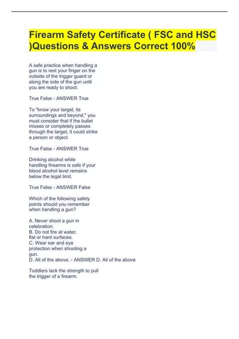 Firearm Safety Certificate ( FSC and HSC )Questions & Answers Correct ...