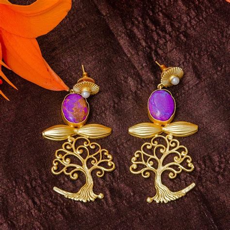 Buy Priyaasi's Gold-Toned Hanging Tree Earrings Online