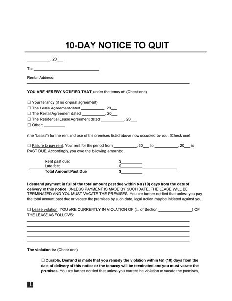 10 Day Eviction Notice Template Eviction Notice To Tenant Template UK