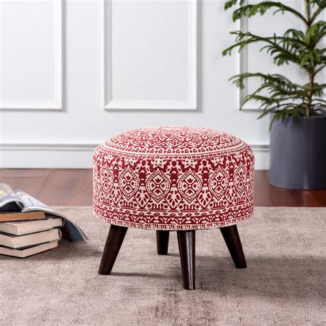 Buy Red Mandala Fabric Wooden Ottoman Online in India - Nestroots