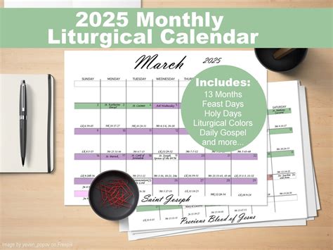 2025 Monthly Liturgical Calendar, Printable, 8.5 X 11, Landscape ...