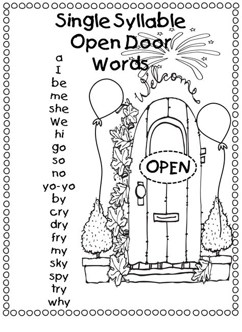 Single Syllable "Open Door Words / Open Vowel Words" | Open and Closed ...