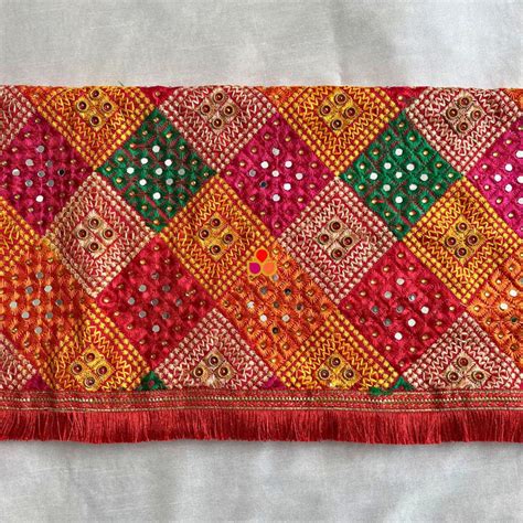 Orange Multicolor Mirror Embroidered Phulkari Chinon Dupatta – anokherang